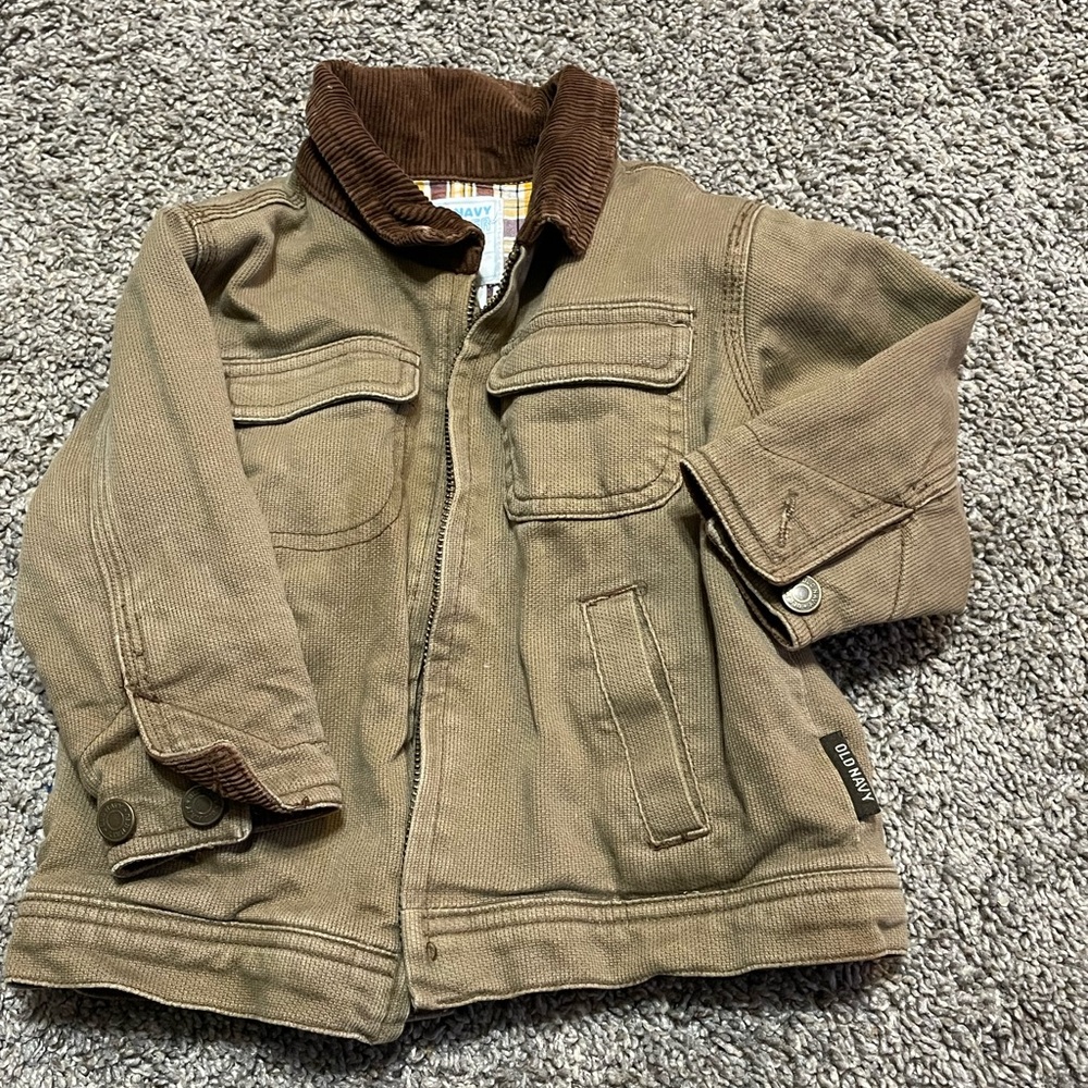 Old Navy Barn Jacket‎ infant/toddler Boys 6/12 Month tan lined warm zip closure